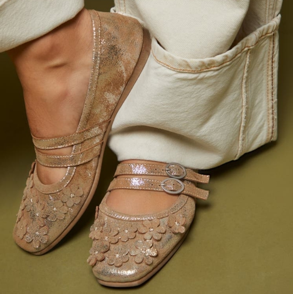 🥰NIB!! 😘 FREE PEOPLE MIMOSA MARY JANE BALLET FLATS Size US 6.5 rose gold